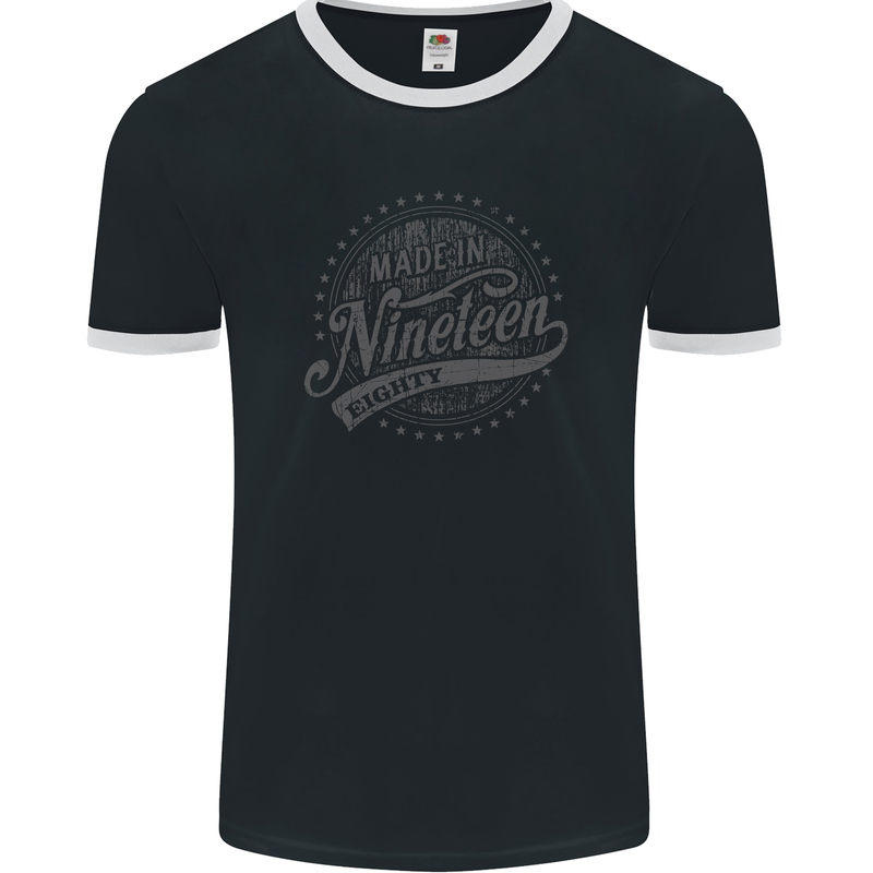 Distressed 43rd Birthday Made In 1980 Mens Ringer T-Shirt FotL Black/White