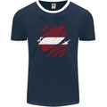 Torn Latvia Flag Latvian Day Football Mens Ringer T-Shirt FotL Navy Blue/White