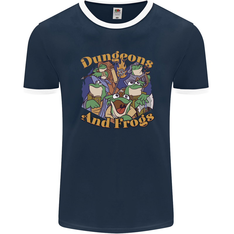 Dungeons & Frogs Role Play Games RPG Mens Ringer T-Shirt FotL Navy Blue/White