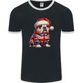 Christmas British Bulldog Union Jack Dog Xmas Mens Ringer T-Shirt FotL Black/White