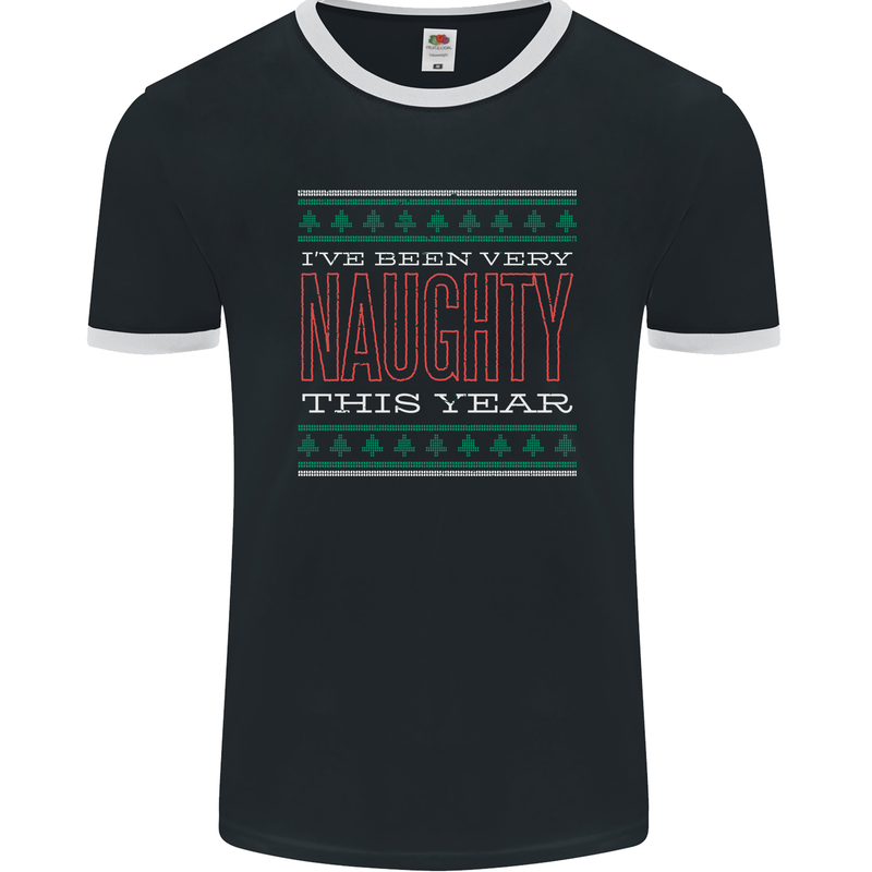Very Naughty This Year Funny Christmas Xmas Mens Ringer T-Shirt FotL Black/White