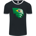 Curled Brazil Flag Brazilian Day Football Mens Ringer T-Shirt FotL Black/White