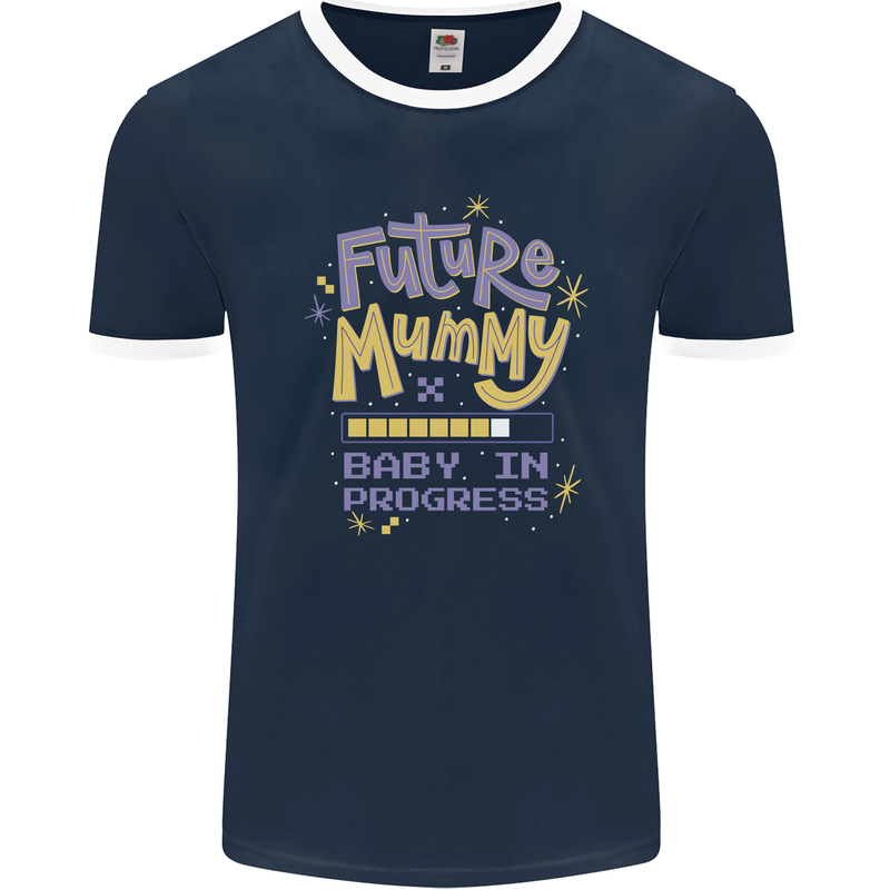 Future Mummy New Baby in Progress Pregnancy Mens Ringer T-Shirt FotL Navy Blue/White