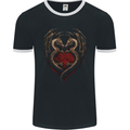 2 Fantasy Dragons in a Heart Shape Gothic Goth Mens Ringer T-Shirt FotL Black/White