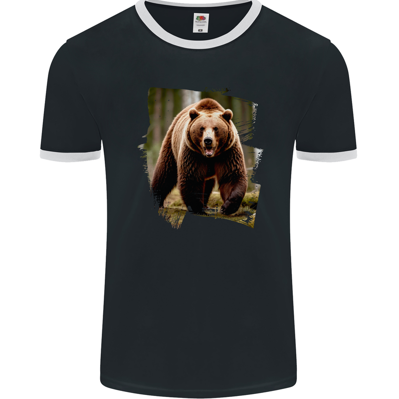 Grizzly Bear Photograph Mens Ringer T-Shirt FotL Black/White