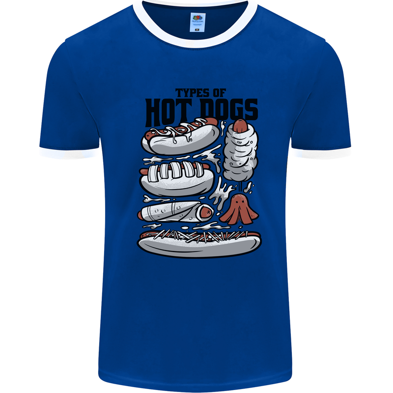 Types of Hot Dogs Funny Fast Food Mens Ringer T-Shirt Royal Blue/White