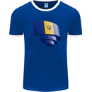 Curled Barbados Flag Barbadians Day Football Mens Ringer T-Shirt FotL Royal Blue/White