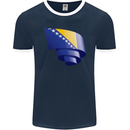 Curled Bosnia and Herzegovina Flag Day Football Mens Ringer T-Shirt FotL Navy Blue/White