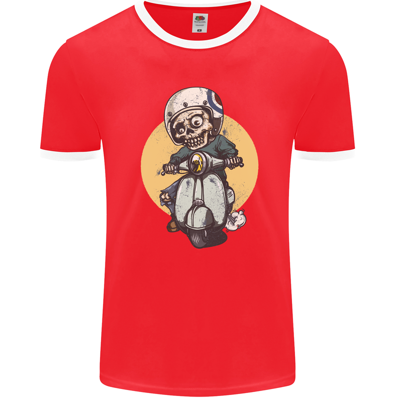 Mod Scooter Moped Skull Mens Ringer T-Shirt FotL Red/White