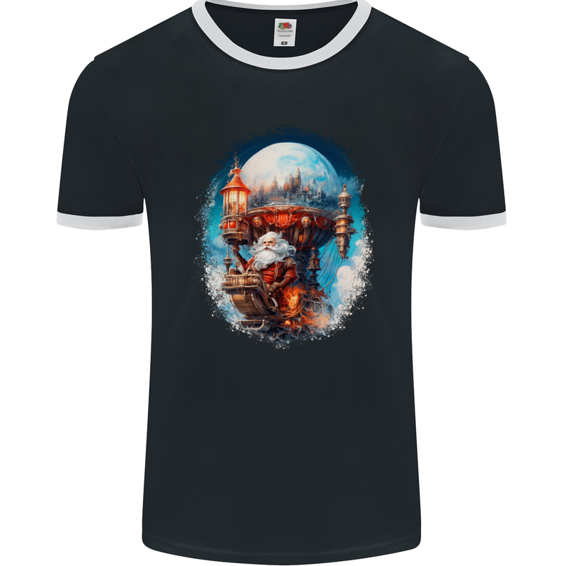 Fantasy Santa Clause Word Christmas Xmas Mens Ringer T-Shirt FotL Black/White