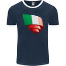 Curled Italy Flag Italians Day Football Mens Ringer T-Shirt FotL Navy Blue/White