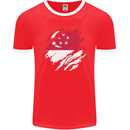 Torn Singapore Flag Singaporean Day Football Mens Ringer T-Shirt FotL Red/White