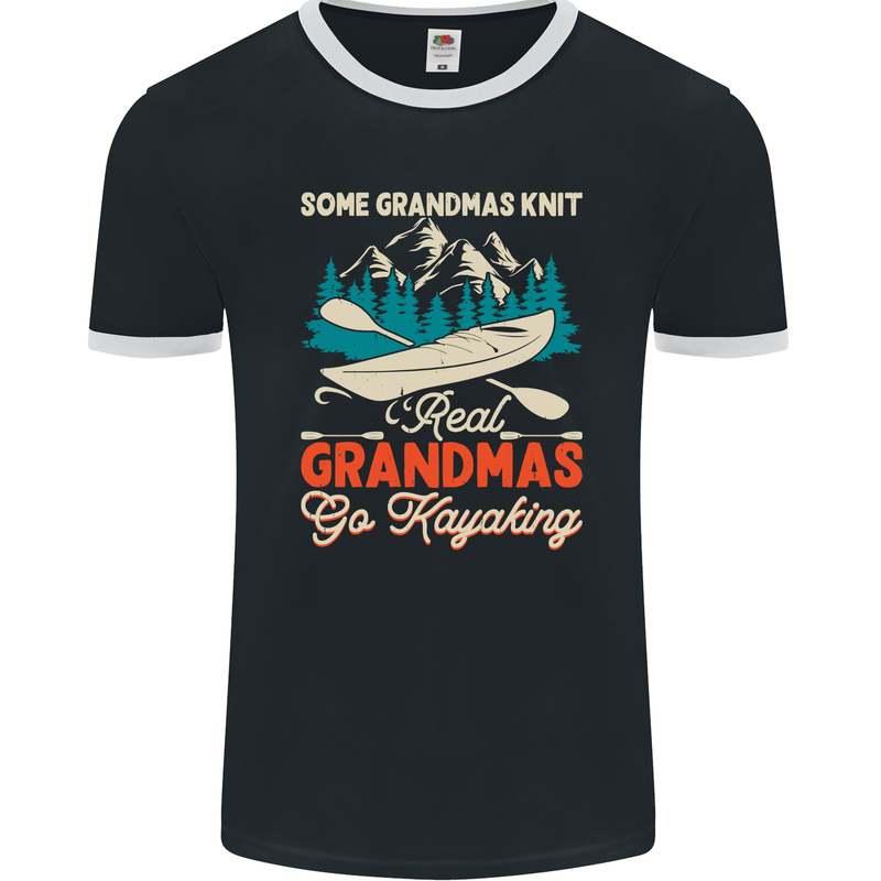 Real Grandmas Go Kayaking Funny Kayak Mens Ringer T-Shirt FotL Black/White