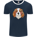 A Colourful King Charles Spaniel Dog Mens Ringer T-Shirt FotL Navy Blue/White