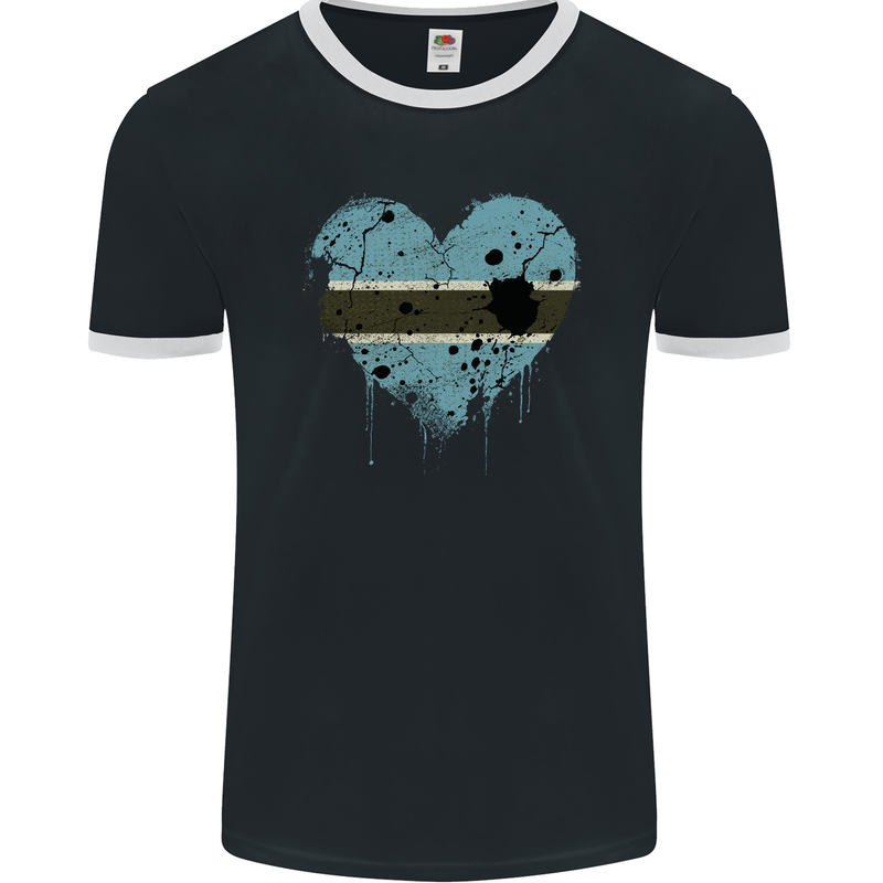 Love Botswana Flag Batswana Day Football Mens Ringer T-Shirt FotL Black/White