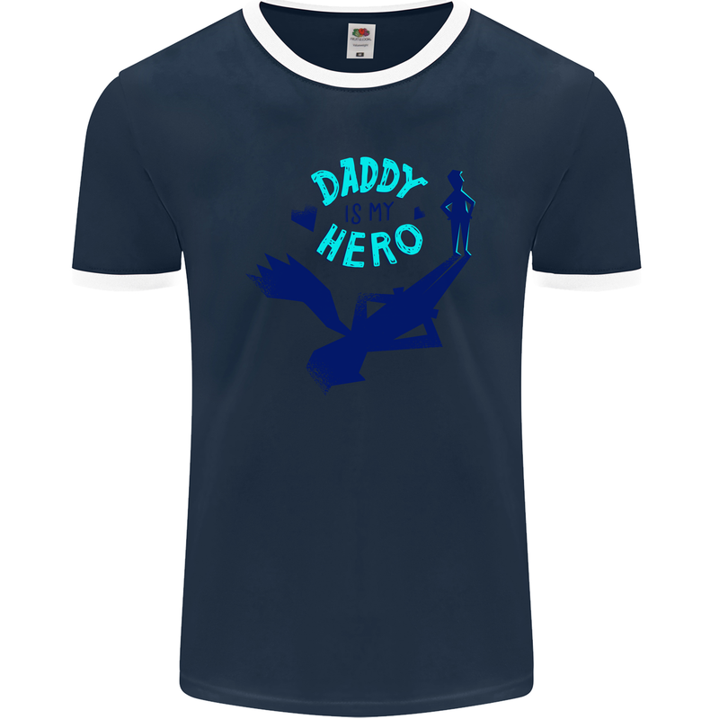 Daddy is My Superhero Funny Fathers Day Mens Ringer T-Shirt FotL Navy Blue/White