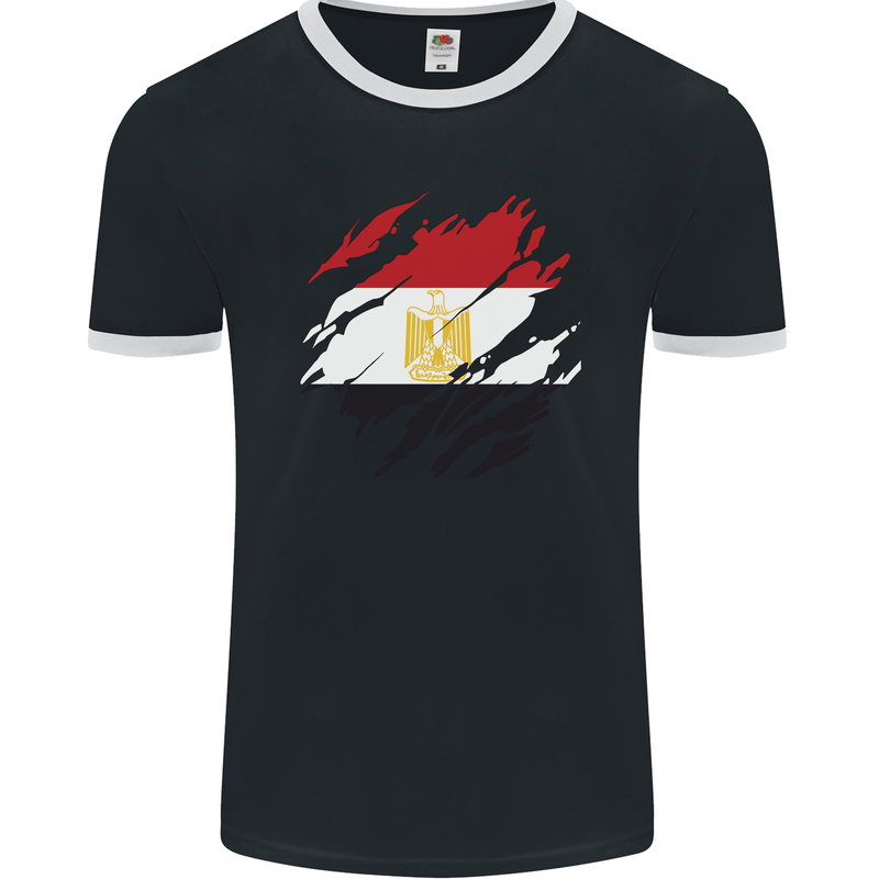 Torn Egypt Flag Egyptian Day Football Mens Ringer T-Shirt FotL Black/White