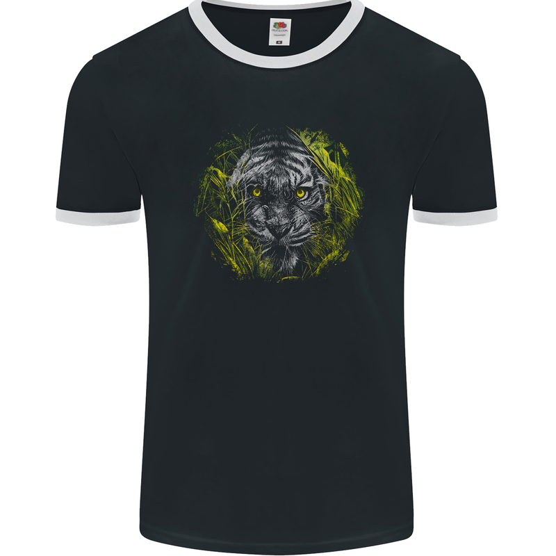 A Tiger in the Grass Mens Ringer T-Shirt FotL Black/White