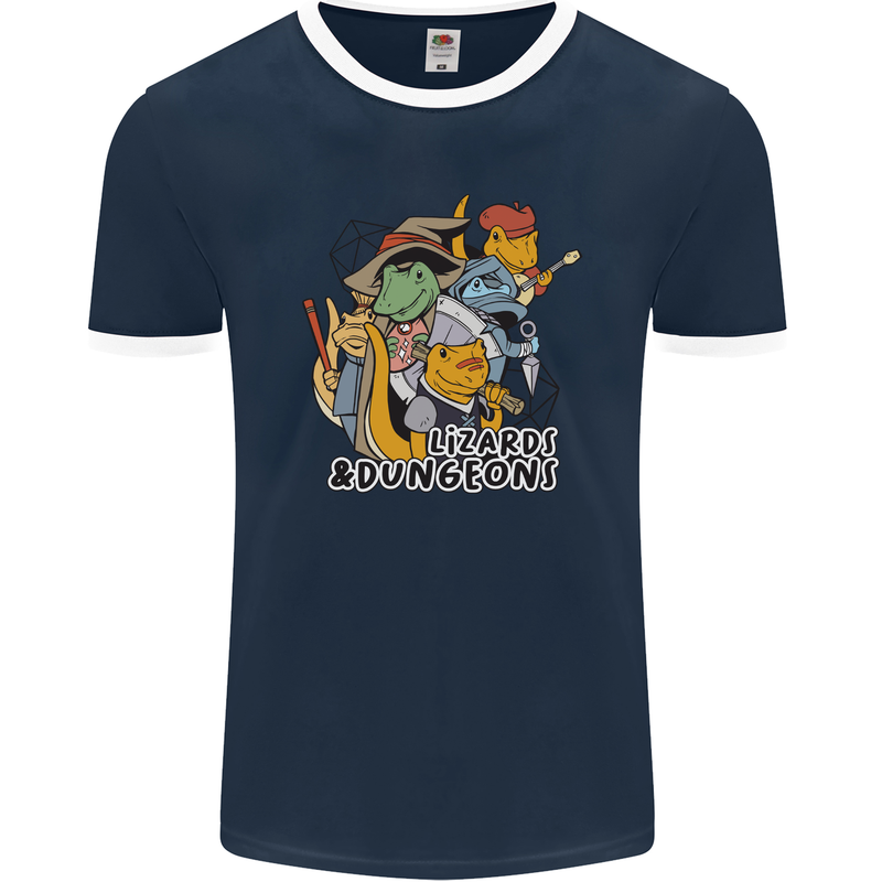 Dungeons & Lizards Role Play Games RPG Mens Ringer T-Shirt FotL Navy Blue/White