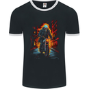 Fire Skull Rider Cafe Racer Motorcycle Biker Mens Ringer T-Shirt FotL Black/White