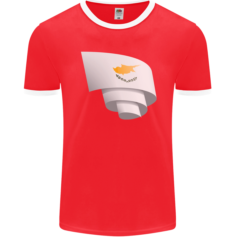 Curled Cyprus Flag Cypriot Day Football Mens Ringer T-Shirt FotL Red/White