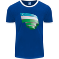 Curled Uzbekistan Flag Ukbek Day Football Mens Ringer T-Shirt FotL Royal Blue/White