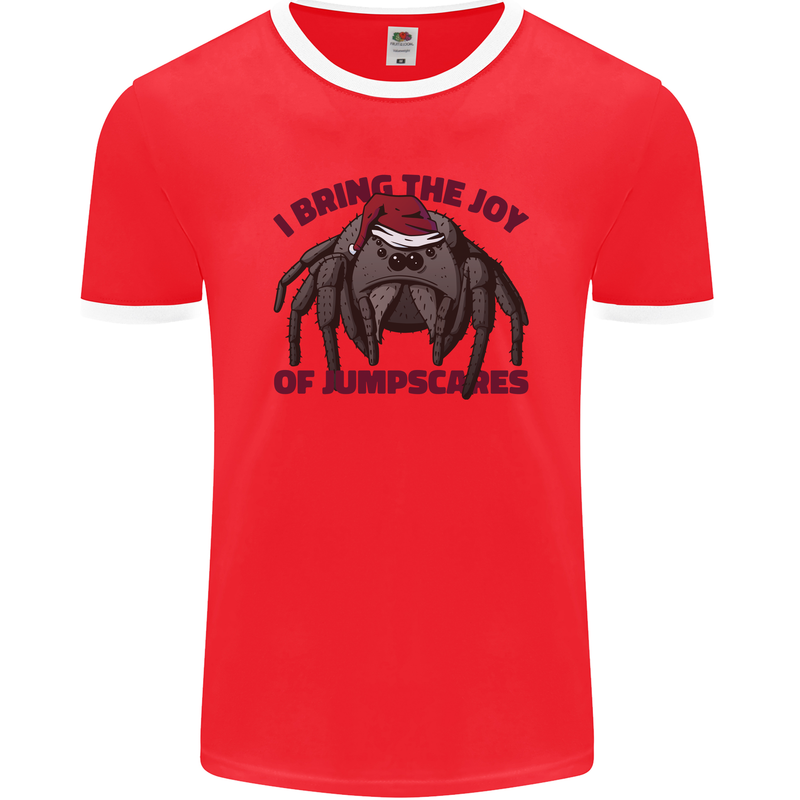Christmas Tarantula Funny Xmas Spider Mens Ringer T-Shirt FotL Red/White
