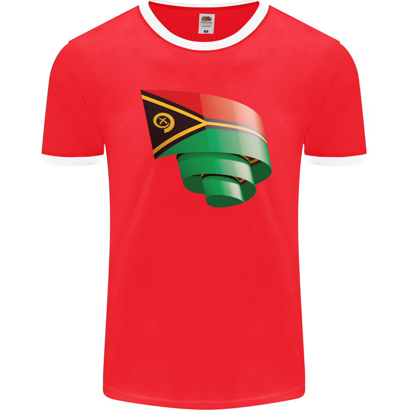 Curled Vanuatu Flag Day Football Mens Ringer T-Shirt FotL Red/White