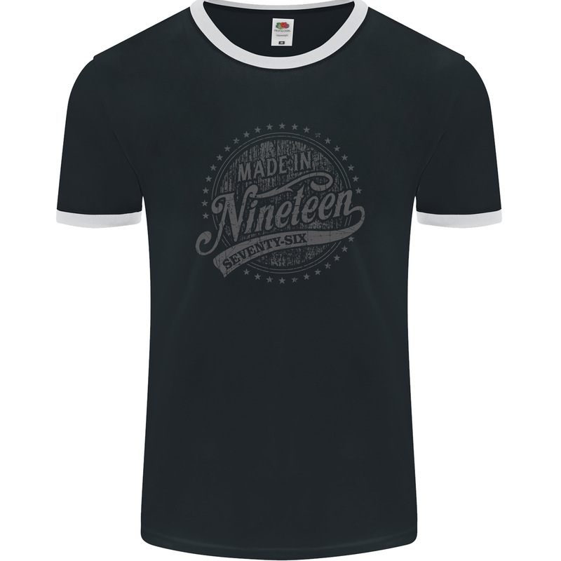 Distressed 47th Birthday Made In 1976 Mens Ringer T-Shirt FotL Black/White