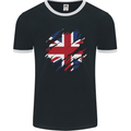 Torn British Flag Union Jack Britain Mens Ringer T-Shirt FotL Black/White