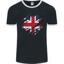 Torn British Flag Union Jack Britain Mens Ringer T-Shirt FotL Black/White