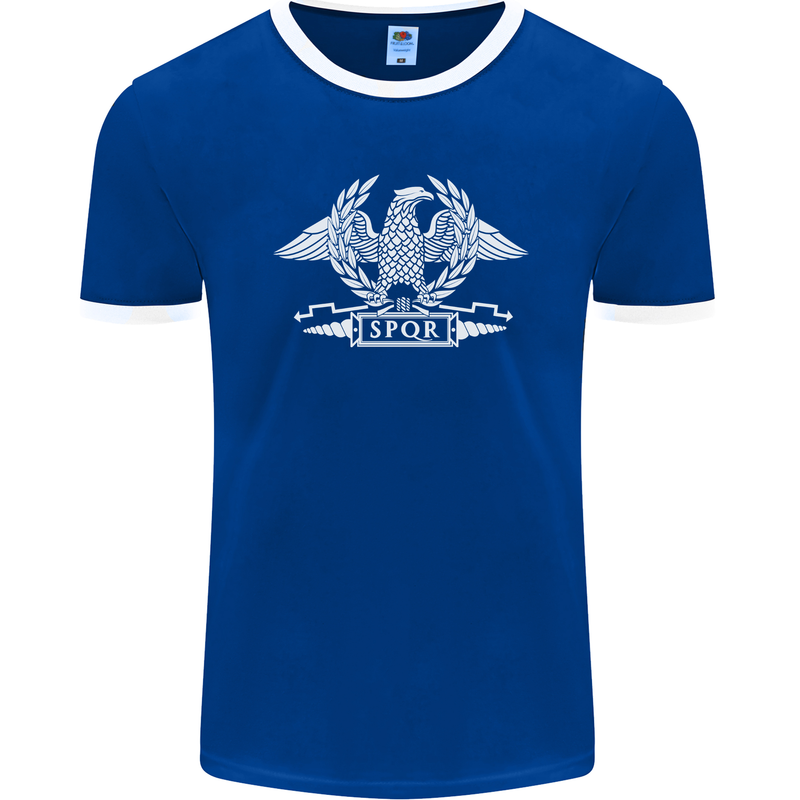 SPQR Eagle Gym Training Bodybuilding Mens Ringer T-Shirt FotL Royal Blue/White