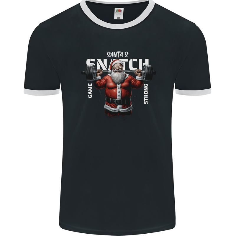 Christmas Santa Snatch Xmas Gym Training Mens Ringer T-Shirt FotL Black/White