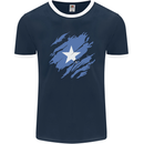 Torn Somalia Flag Somalian Day Football Mens Ringer T-Shirt FotL Navy Blue/White