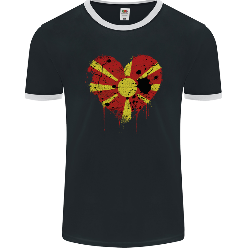 Love Macedonia Flag Macedonian Day Football Mens Ringer T-Shirt FotL Black/White