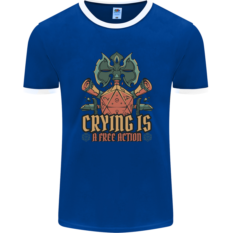 Playing Games RPG Role Crying Free Action Mens Ringer T-Shirt FotL Royal Blue/White