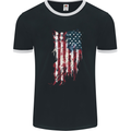 Distressed American Stars & Stripes Flag USA Mens Ringer T-Shirt FotL Black/White