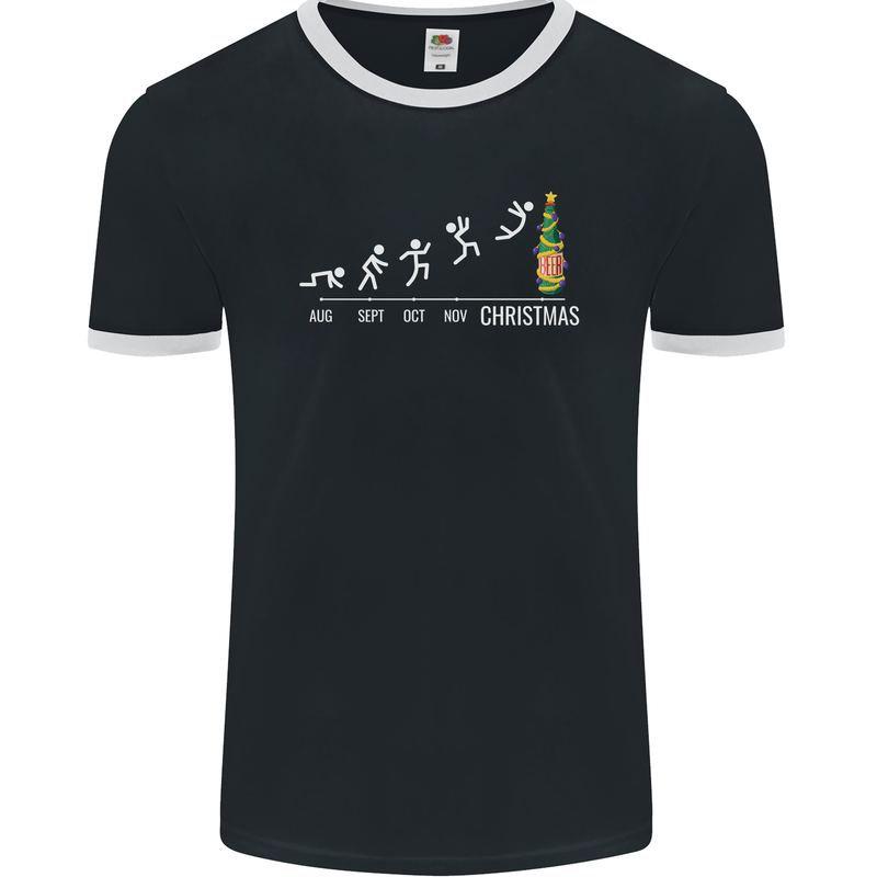 Months to Christmas Funny Xmas Mens Ringer T-Shirt FotL Black/White