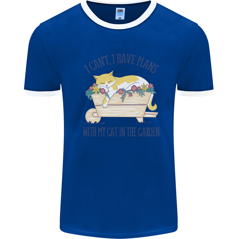 Plans With My Cat in the Garden Gardener Mens Ringer T-Shirt Royal Blue/White