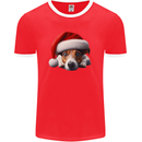 Christmas Jack Russell Wearing an Xmas Hat Dog Mens Ringer T-Shirt FotL Red/White