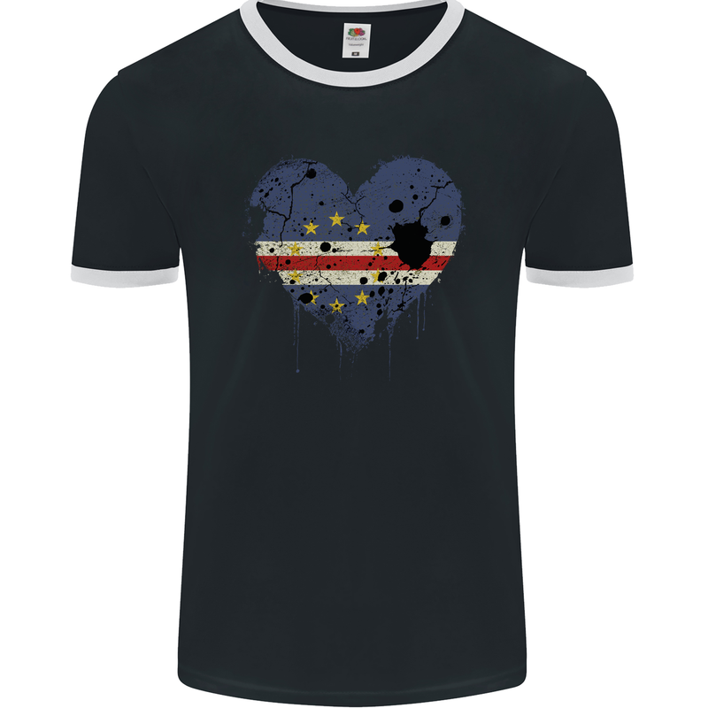 Love Cape Verde Flag Verdean Day Football Mens Ringer T-Shirt FotL Black/White