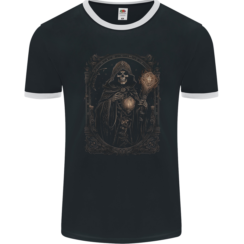 Gothic Grim Reaper Goth Heavy Metal Skull 11 Mens Ringer T-Shirt FotL Black/White