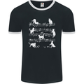 Cat Music Musical Notes Piano Guitar Mens Ringer T-Shirt FotL Black/White