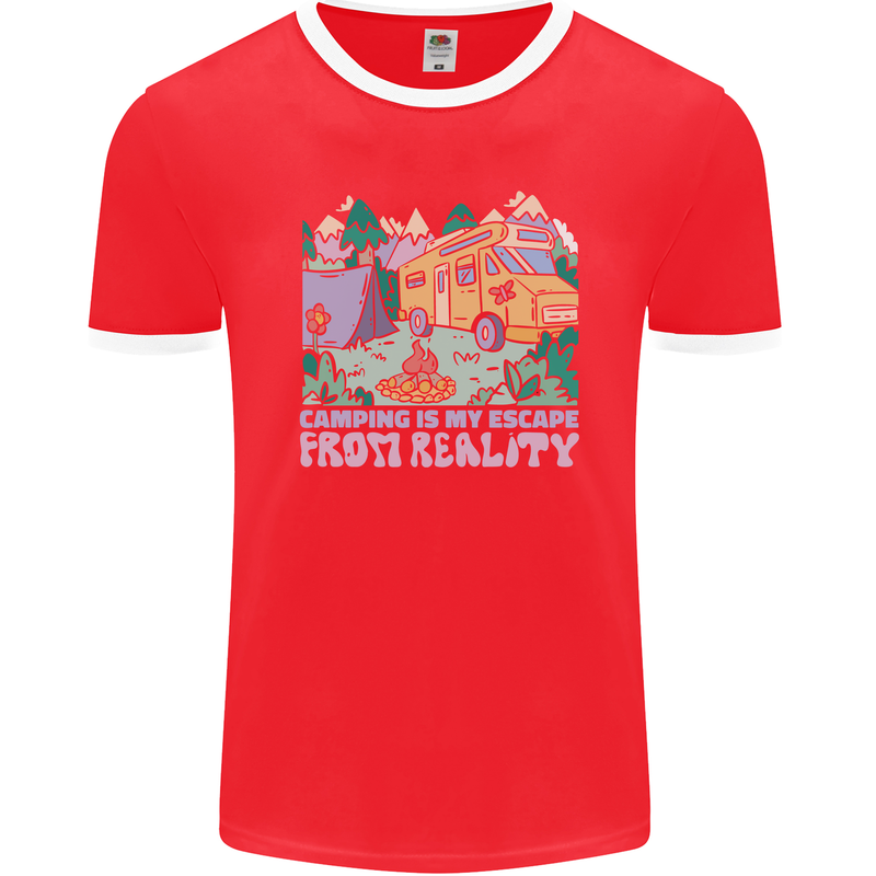 Camping is My Escape From Reality Caravan Mens Ringer T-Shirt FotL Red/White