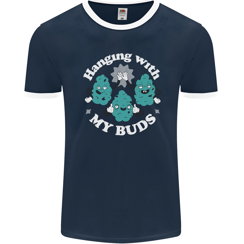 Funny Weed Hanging With My Buds Cannabis Mens Ringer T-Shirt FotL Navy Blue/White