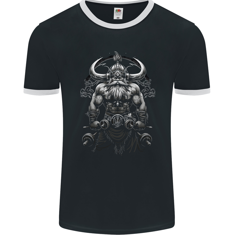 Viking Bodybuilder Gym Fantasy Mens Ringer T-Shirt FotL Black/White