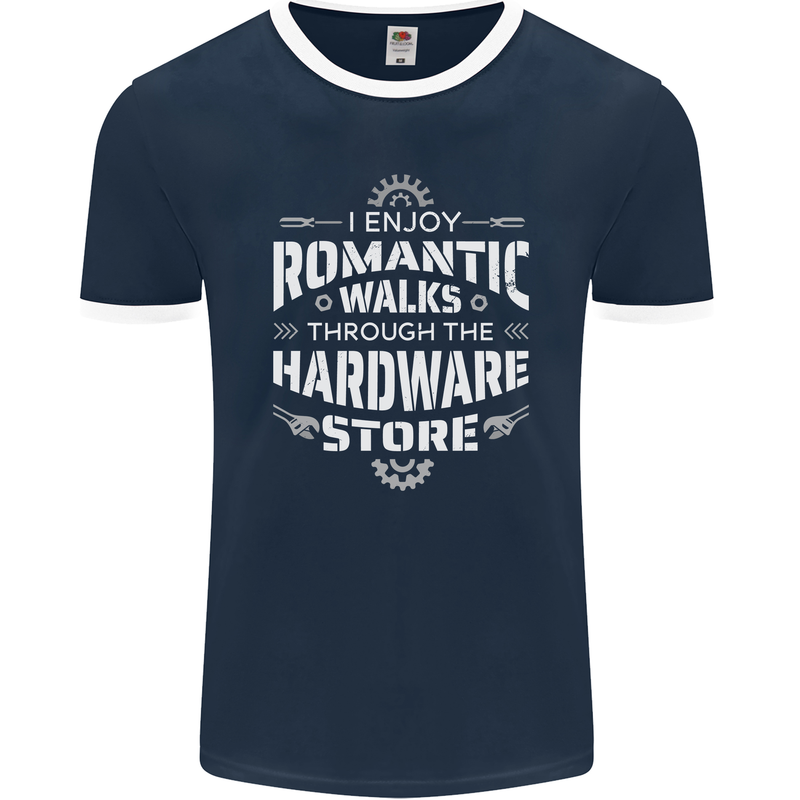 Romantic Walks Hardware Store DIY Tradesman Mens Ringer T-Shirt FotL Navy Blue/White