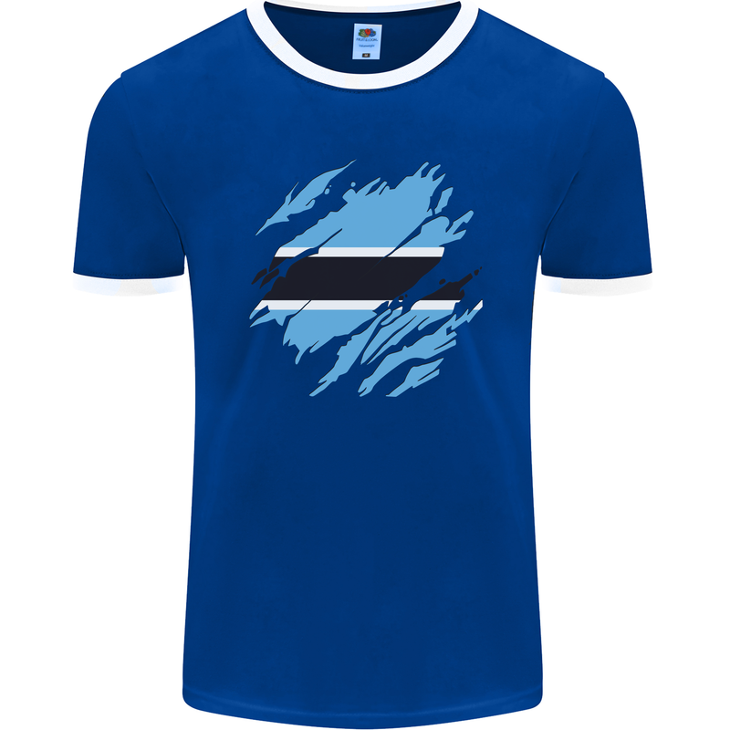 Torn Botswana Flag Batswana Day Football Mens Ringer T-Shirt FotL Royal Blue/White