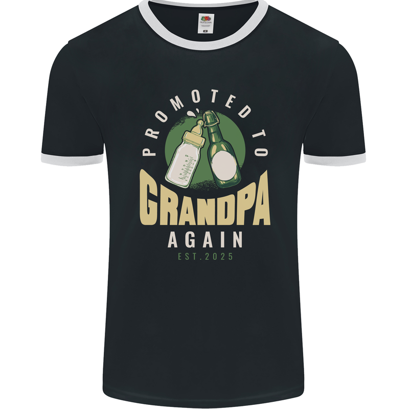 Promoted to Grandpa Est. 2025 Mens Ringer T-Shirt FotL Black/White