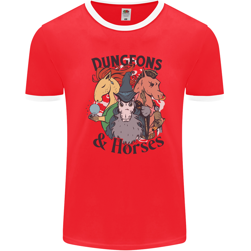 Dungeons & Horses Role Play Games RPG Mens Ringer T-Shirt FotL Red/White